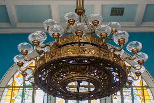 Gold and White Round Chandelier