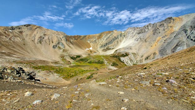 Breathtaking view of rocky mountains and clear blue sky in Alberta, Canada.