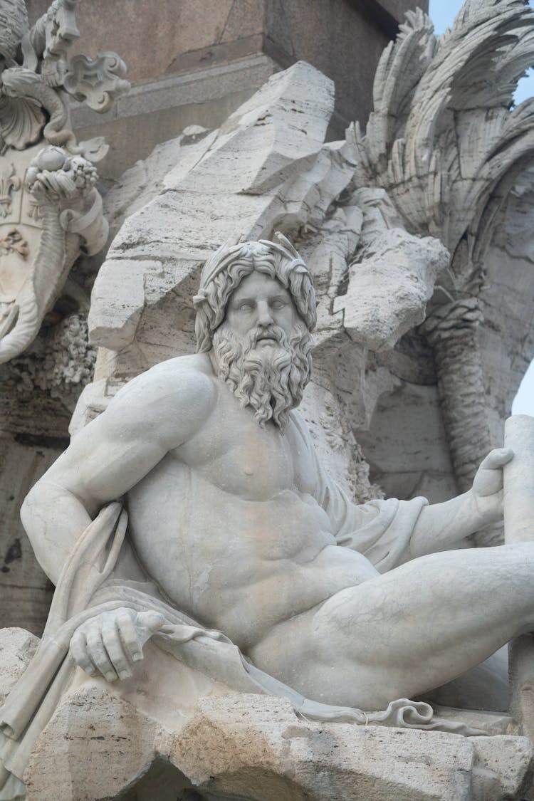 White Statue On Fiumi Fountain