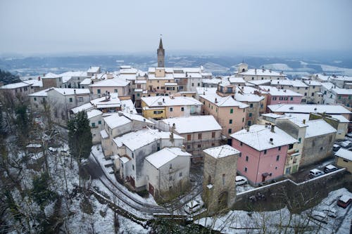 Drone Shot of a Small Village in Tuscany during Winter