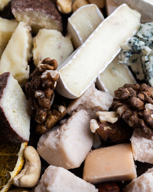 Close-up View of Cheese and Nuts