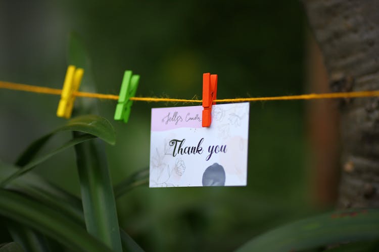 Thank You Card Hanging On Clothes Line