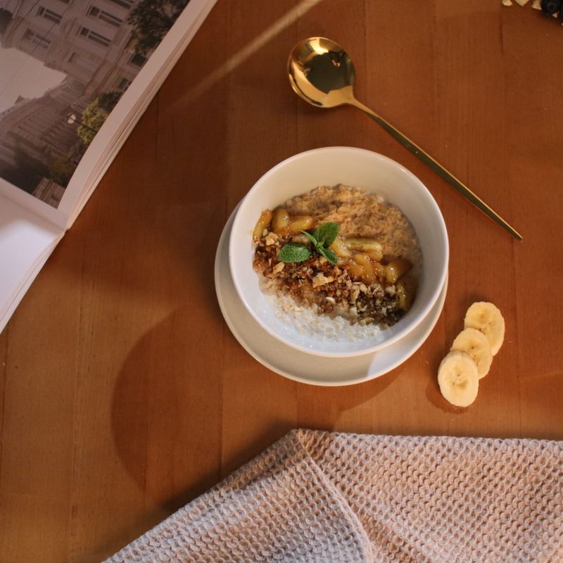 Air Fryer Granola Oatmeal with Caramelized Bananas