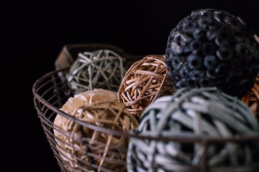 Brown and Gray Vine Balls on Brown Metal Rack