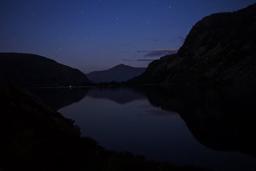 River and Silhouetted Mountains 