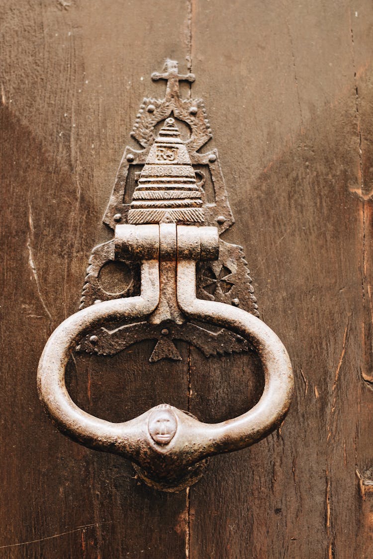 Old Knocker On A Wooden Door 