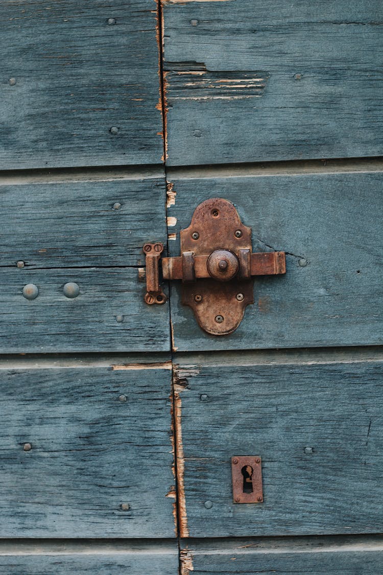 Vintage Lock On Wooden Door