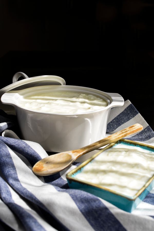 Creamy Turkish yogurt in ceramic dish