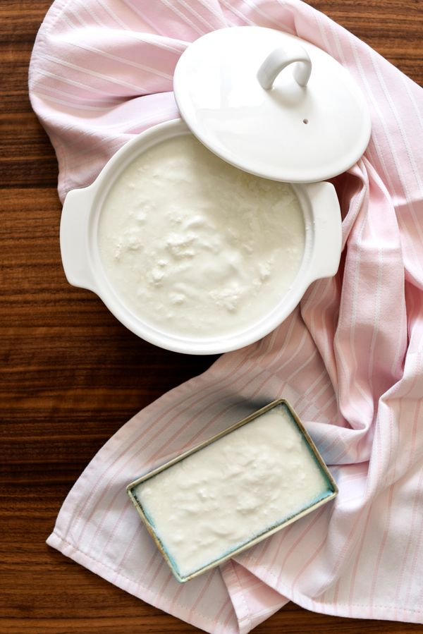 Homemade yogurt in ceramic bowls