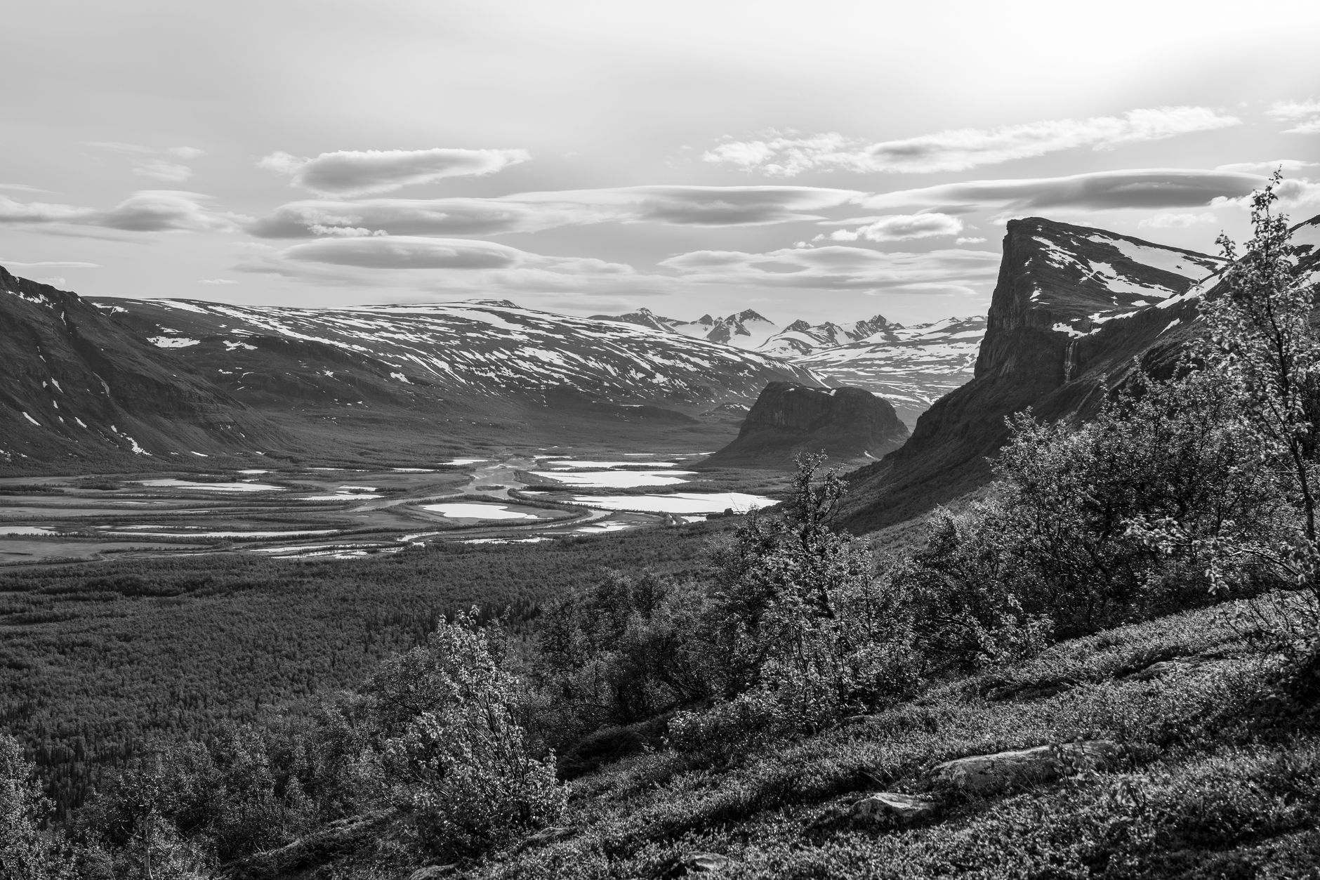 abisko sweden national park kungsleden hiking trail mountains valley autumn birch forest