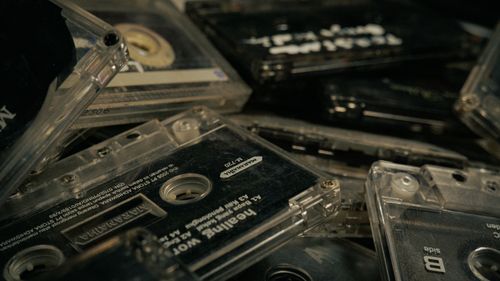 Free A close-up of retro cassette tapes creating a vintage nostalgic vibe. Stock Photo