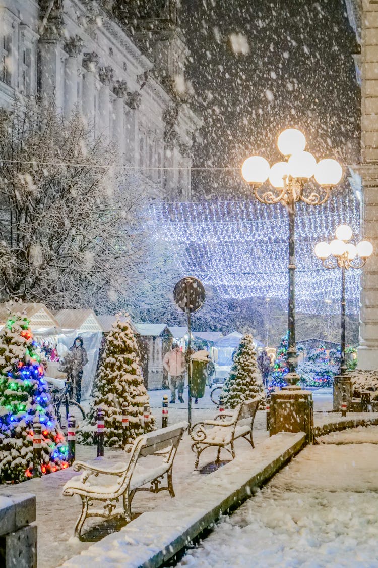 Christmas Decoration On A Street In Winter 