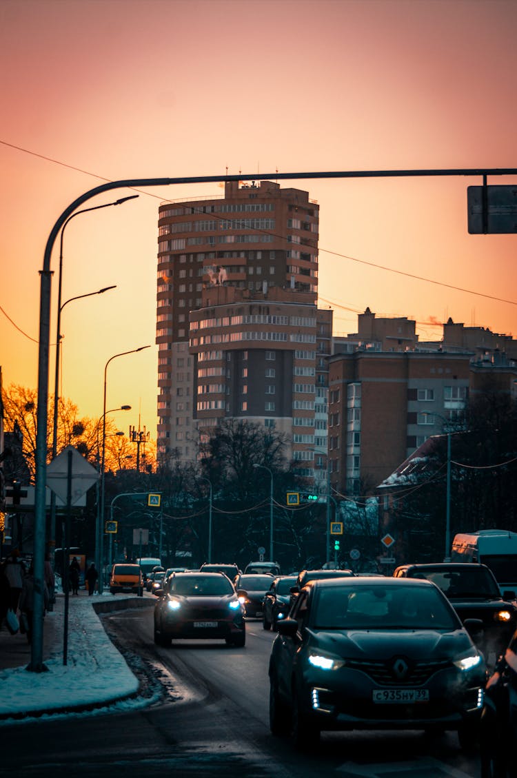 Road Traffic And Pink Sky