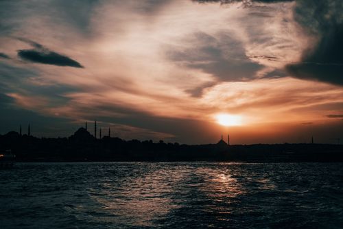 Free Silhouette of Istanbul skyline during sunset over the Bosphorus. Stock Photo