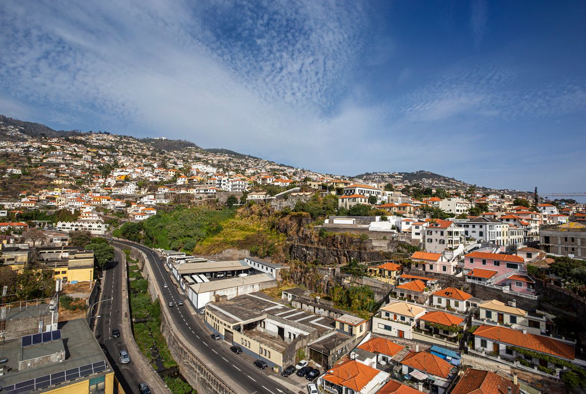 An aerial view of buildings in Funchal, Madeira