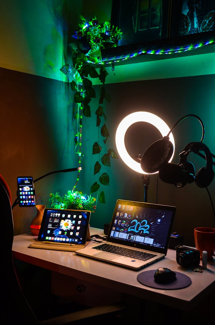 Tablet, Cellphone And Laptop On Desk