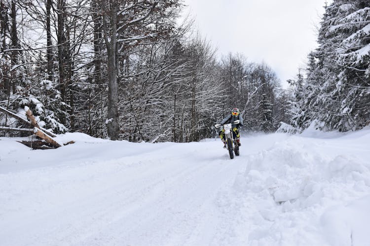 Man On Motorcycle In Winter