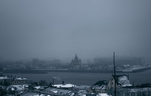 Smog and Overcast over City in Winter