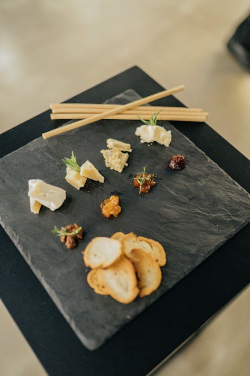 Close-up of Gourmet Food on a Square Plate