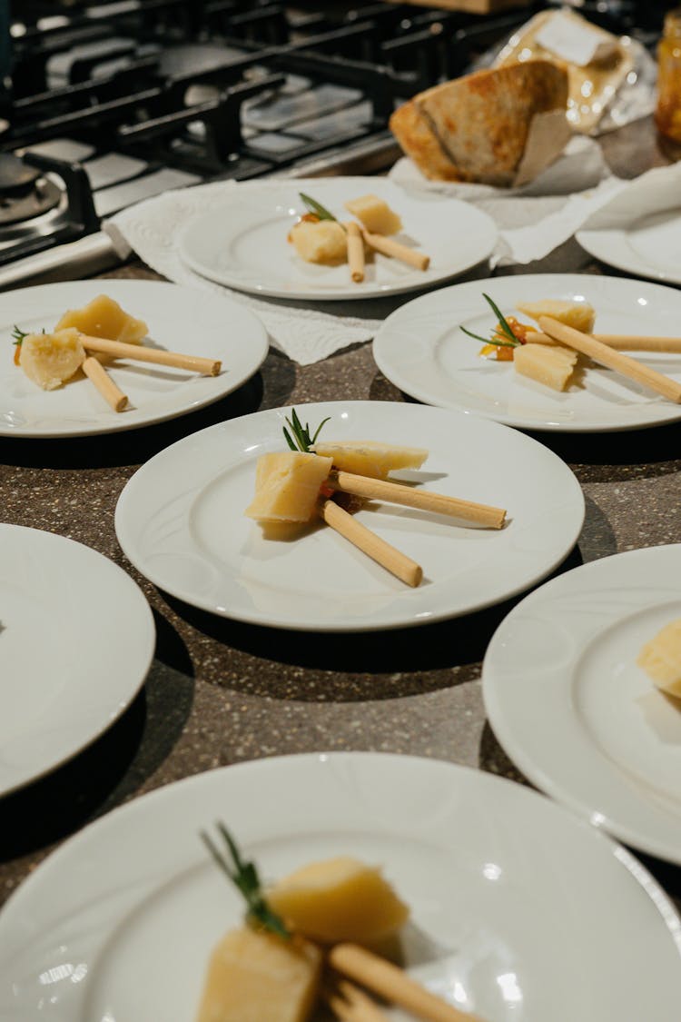 Plates With Dish Serving In Restaurant