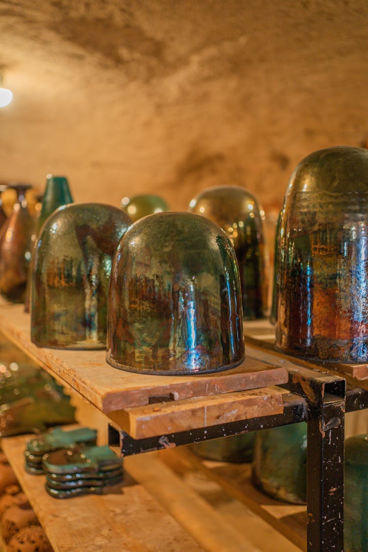 Antique Cups On Shelf