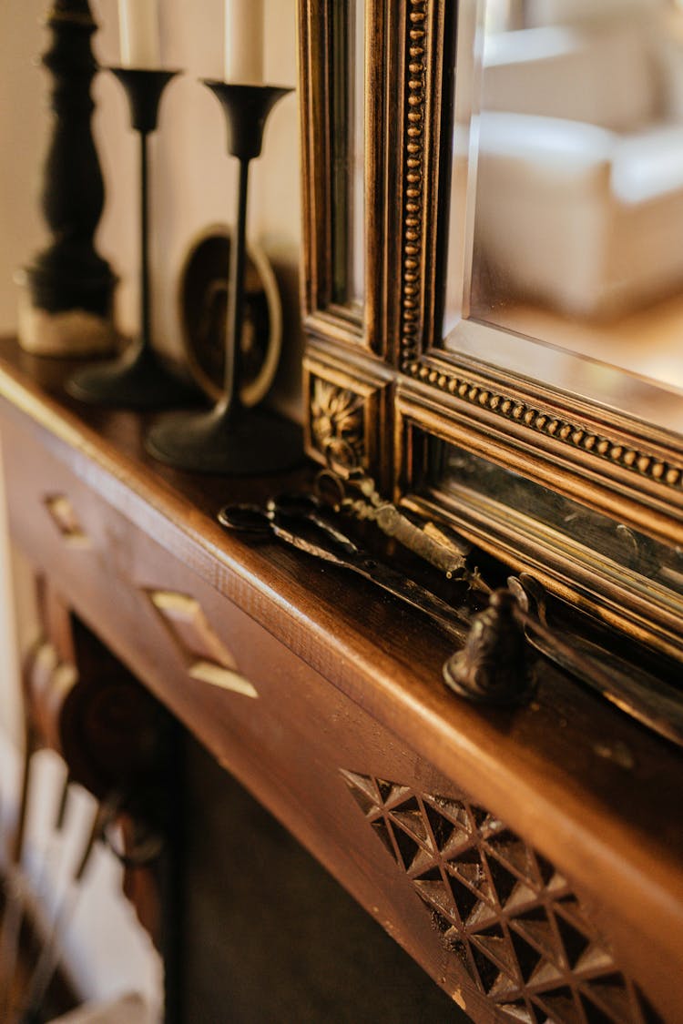 Wall Mirror On A Wooden Table