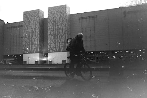 Film Photograph of a Man on a Bicycle 