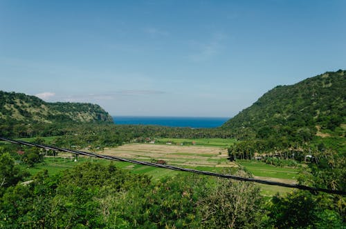 Farm between Hills beside Ocean