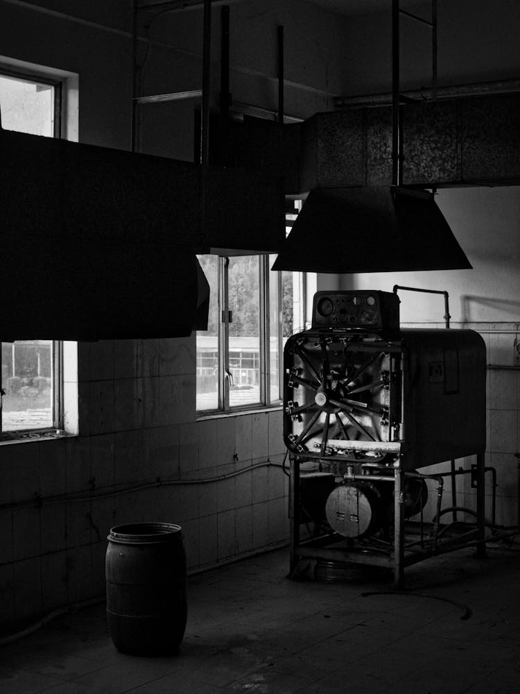 Workshop Machinery In Black And White