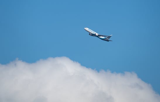 A commercial airplane from Prime Air flying high above fluffy clouds against a clear blue sky.