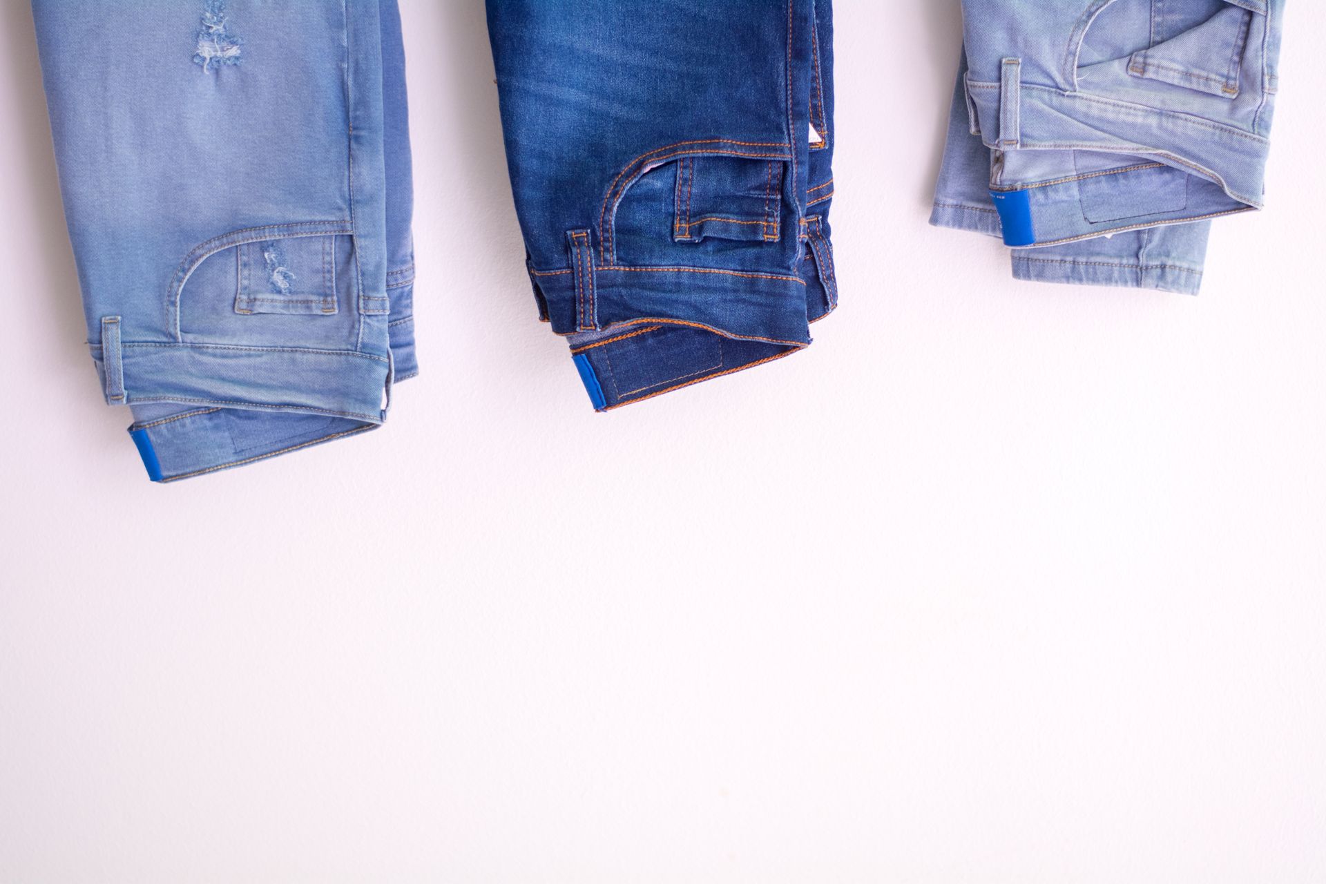 Denim hung, ready for the rail