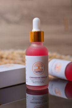 Close-up of Monarch Cinnabari Serum with Socotra Dragon's Blood-tree extract.