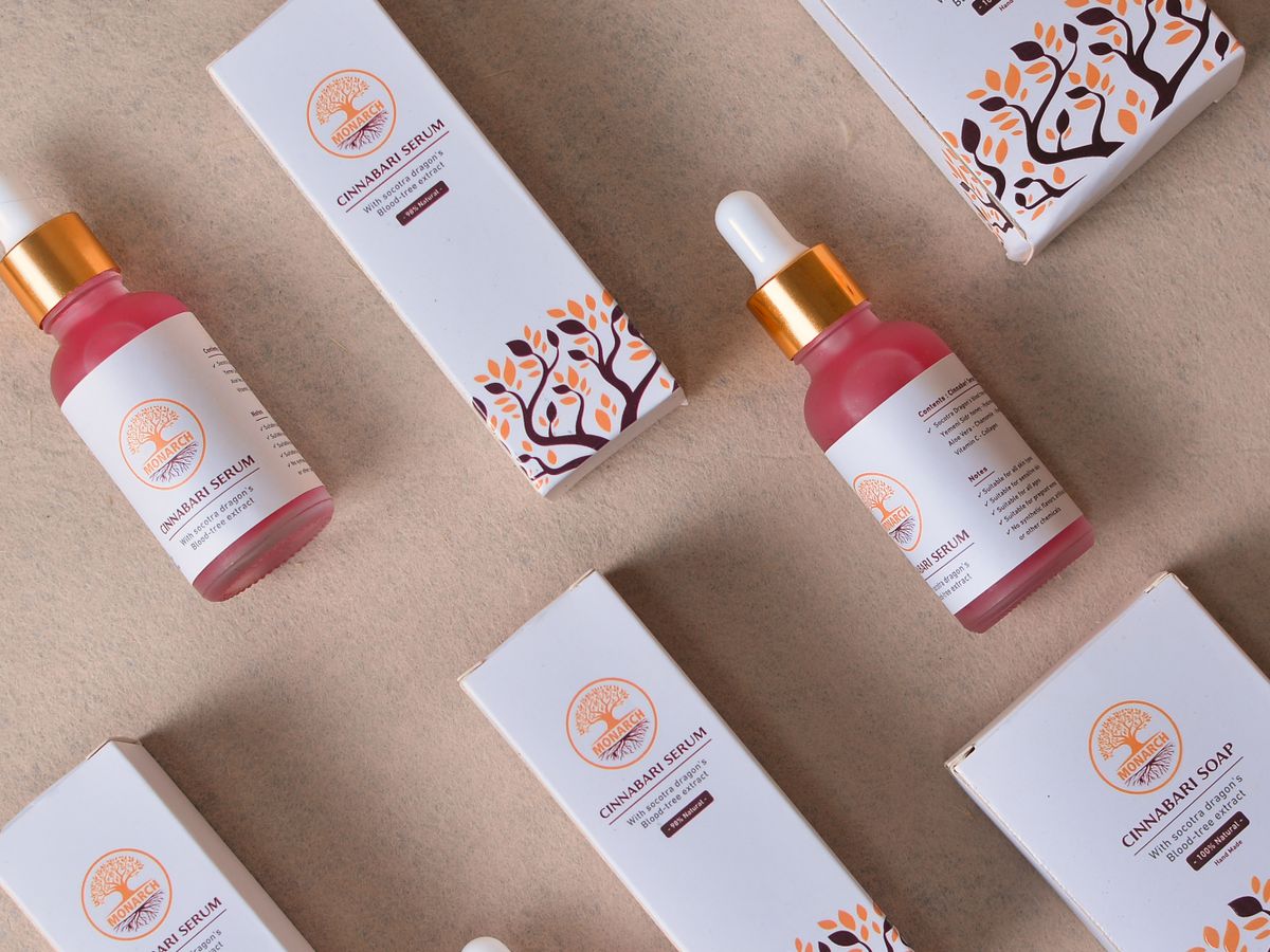 Skincare bottles on a clean shelf