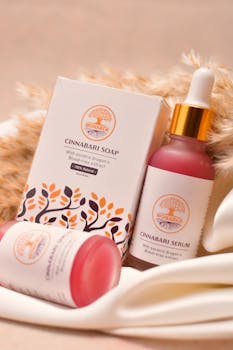 Elegant display of Cinnabari Soap and Serum with natural dragon's blood extract.