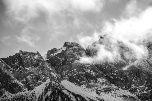 Grayscale Photo of Rocky Mountains