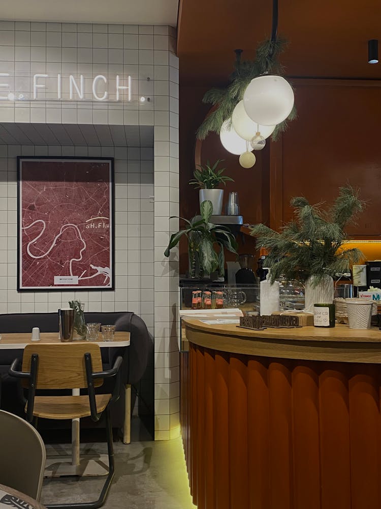 Bar In Cafe Decorated With Plants