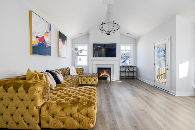 Sofa And Fireplace In Living Room