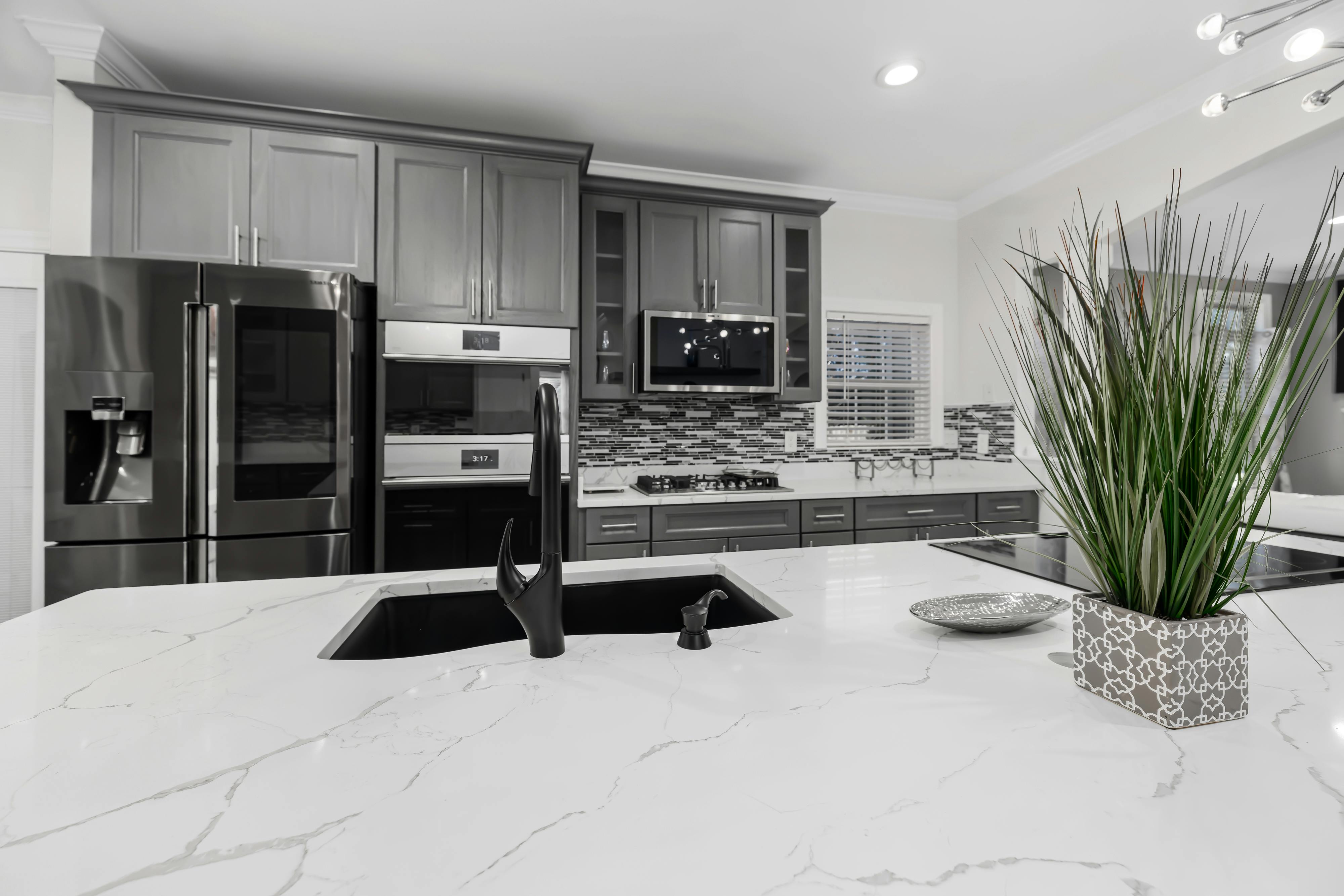 Modern Kitchen in White and Black. Beautiful New Interior Stock Image -  Image of cuisine, white: 247634691