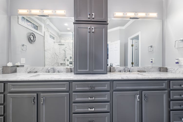 Modern Bathroom With Gray Cabinets 