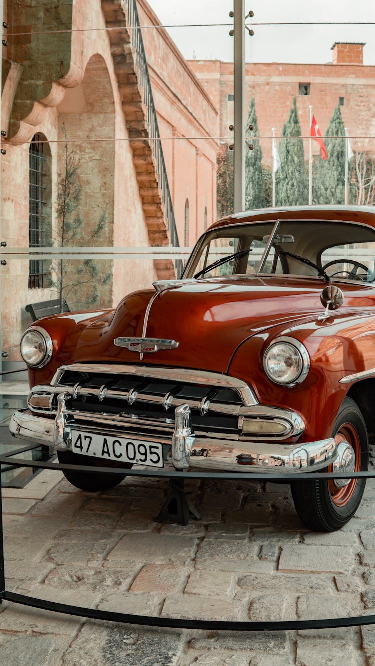 A Parked Red Vintage Car 