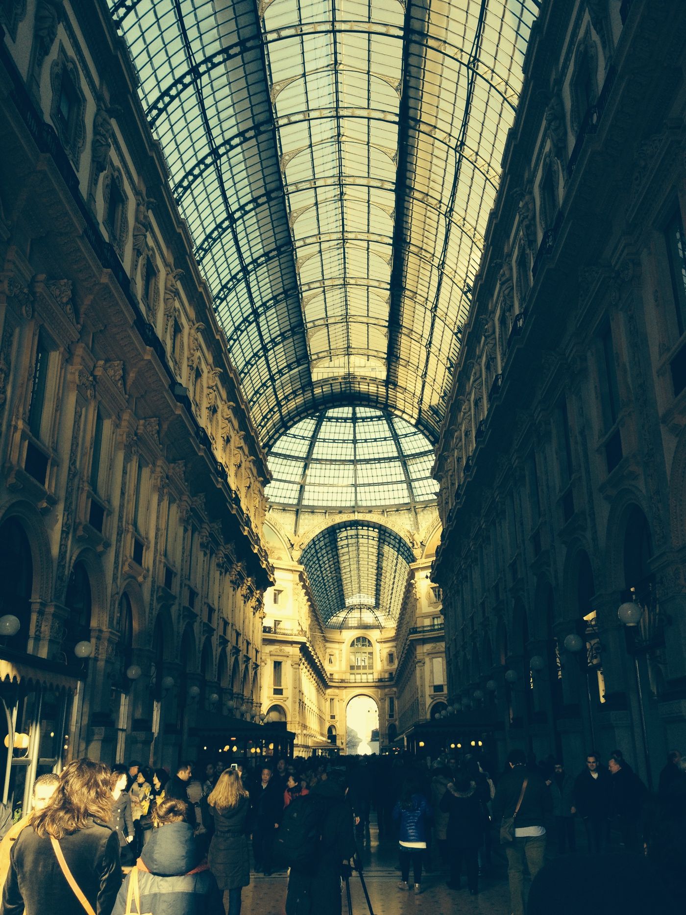 The glass-vaulted interior of the Galleria Vittorio Emanuele II in Milan