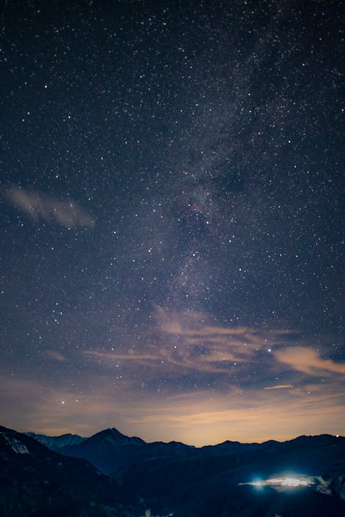 Starry Sky at Sunset over Mountains