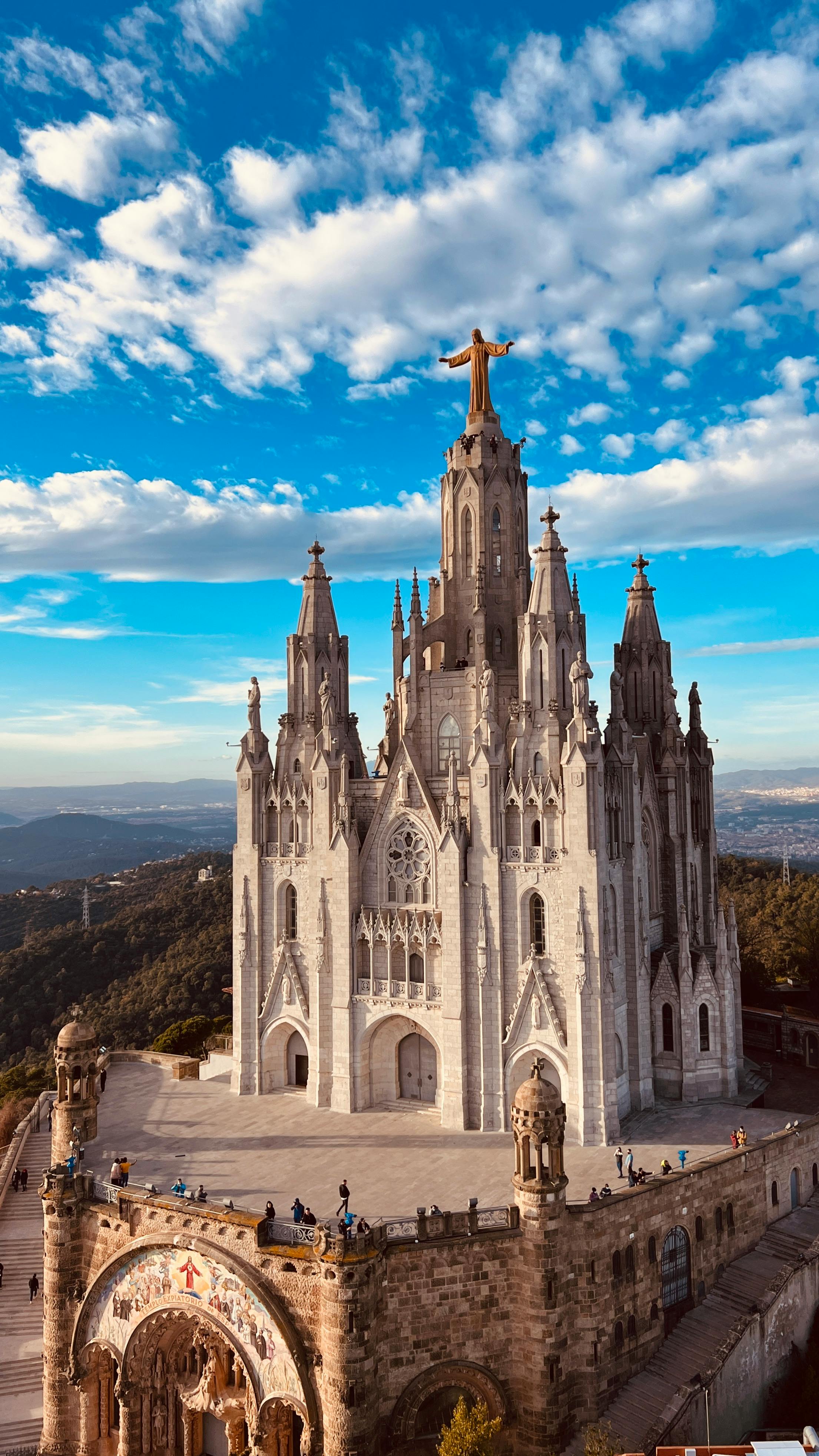 cathedral on top of tibidabo hill in barcelona spain