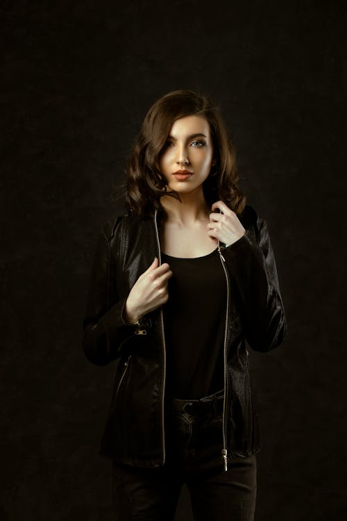 Woman in Leather Jacket Looking at Camera