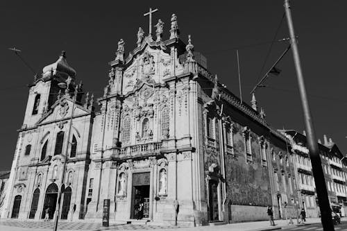 Grayscale Photo of the Igreja do Carmo Catholic Church in porto Portugal