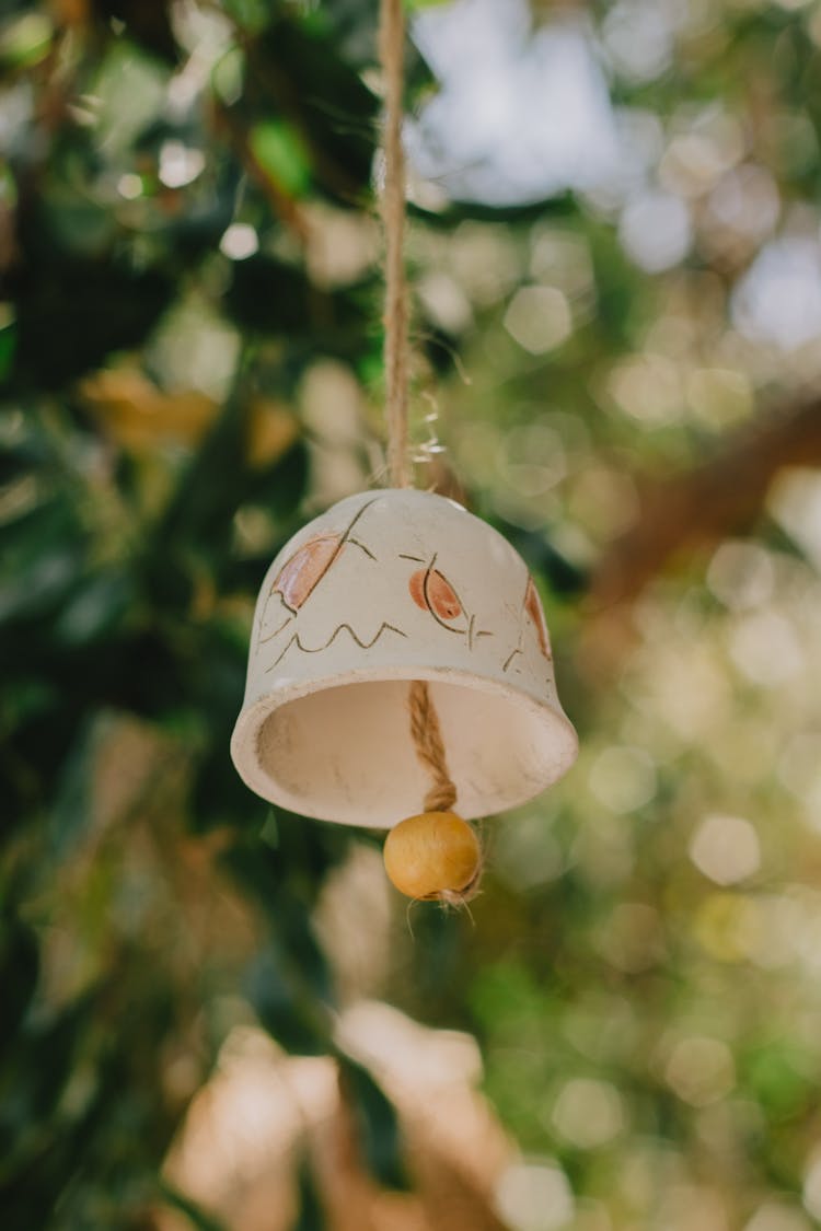 Hanging White Ceramic Bell