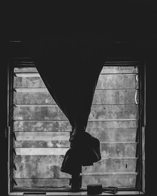 Grayscale Photo of a Window