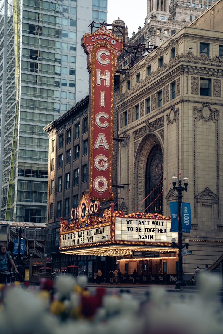 Entrance To Chicago Theatre In Chicago, USA