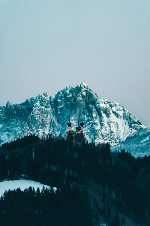 Snow Covered Mountain under Gloomy Sky