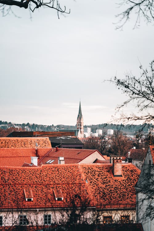 Free Brown Roof Houses Near a Tower Stock Photo